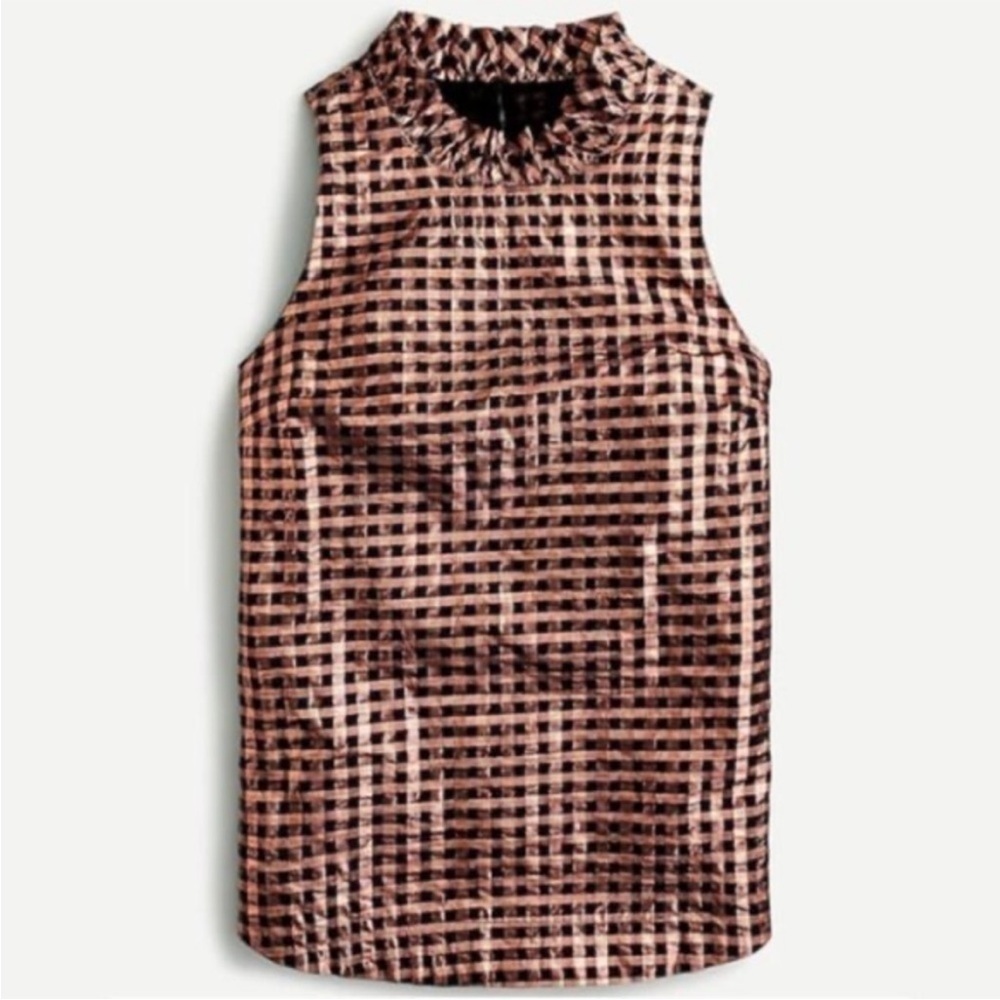 J Crew Ruffleneck sleeveless top in Lurex crinkle gingham